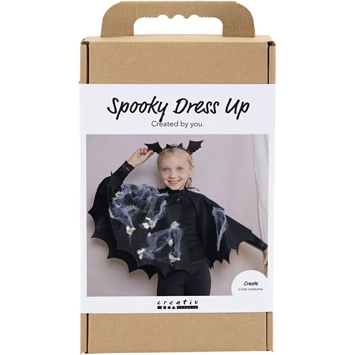 Craft Kit Spooky Costume, Bat cape and headband, black, black glitter, 1 pack