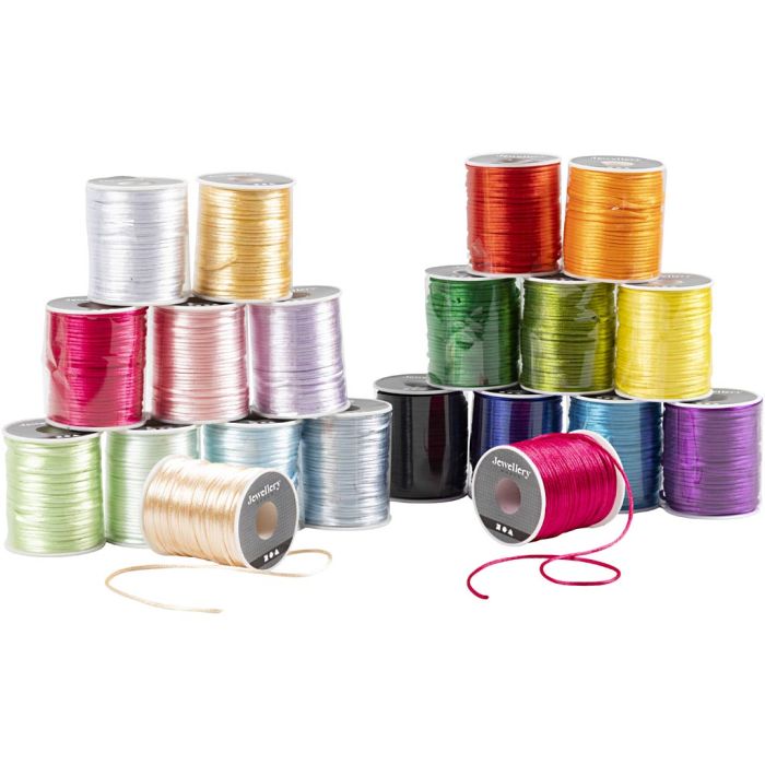 Satin Cord, thickness 2 mm, pastel colours, bold colours, 20x50 m/ 1 pack
