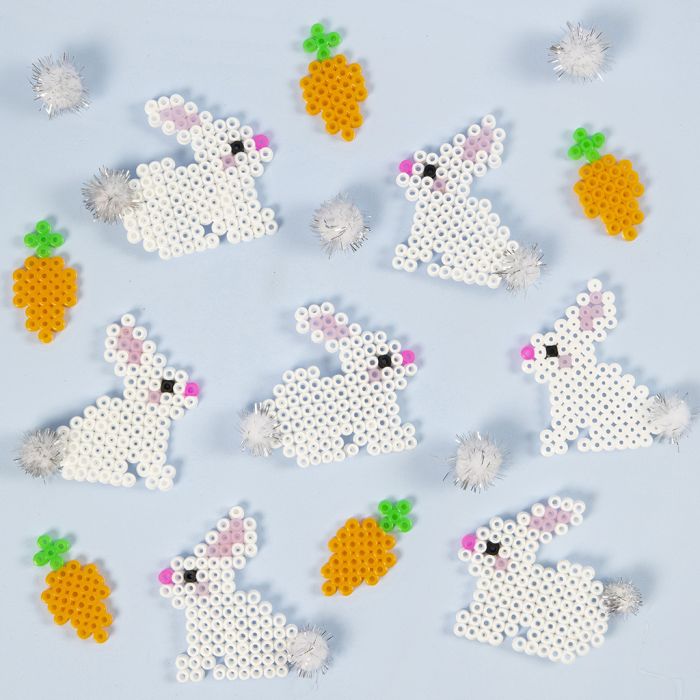Easter Bunnies made from Nabbi Fuse Beads with Pom-pom Tails