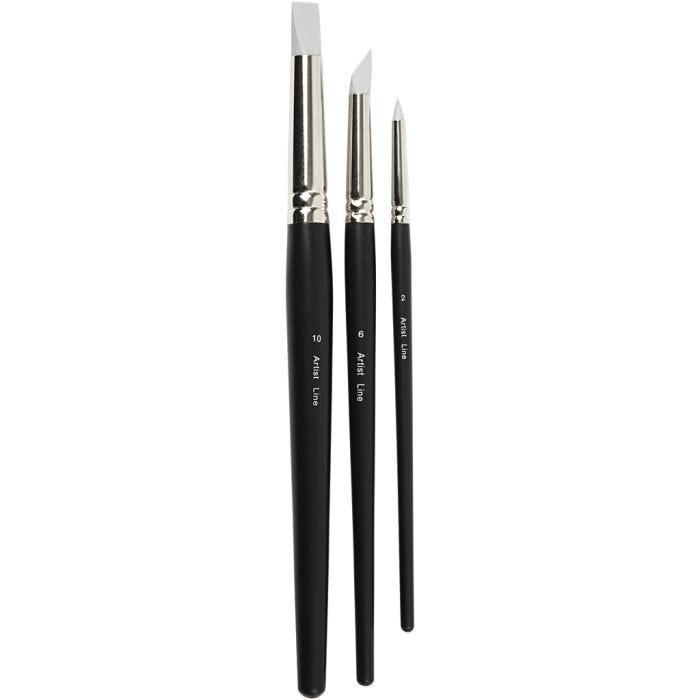 Artist Line Brush, no. 2+6+10, L: 19-25 cm, W: 6+10+15 mm, flat,round, 3 pc/ 1 pack