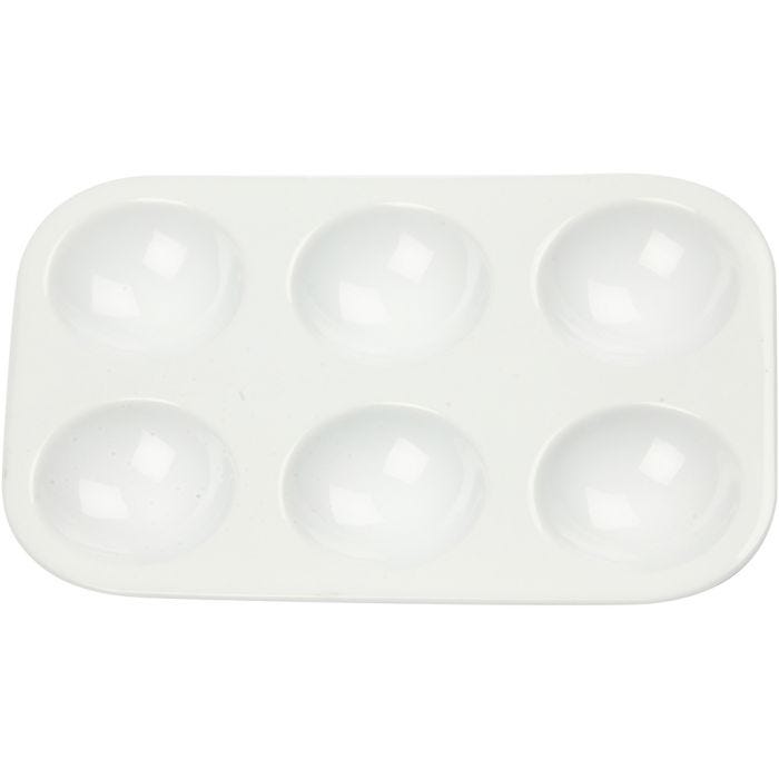 Palette , Rectangular palette with 6 wells, size 13x8,5 cm, white, 1 pc