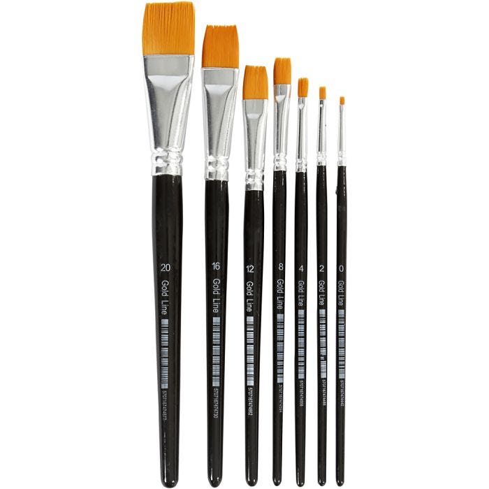 Nylon Brushes, no. 0+2+4+8+12+16+20, L: 16,5-21 cm, W: 1-7 mm, flat, 7 pc/ 1 pack