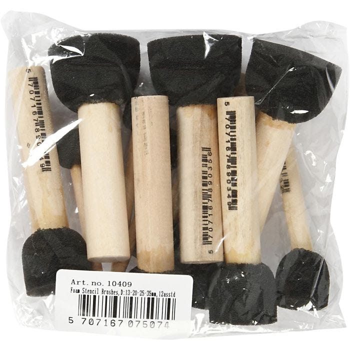 Foam Stencil Brushes, L: 9-10 cm, dia. 13+20+25+35 mm, 12 pc/ 1 pack
