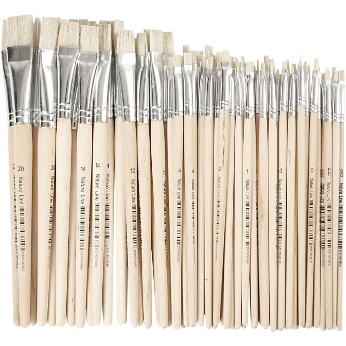 Nature Line Brushes, 00+0+1+2+4+12+14+20, L: 18-22 cm, W: 3-20 mm, flat, 68pc/ 1 pack