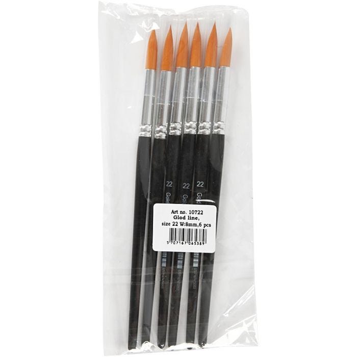 Nylon Brushes, no. 22, L: 21 cm, W: 8 mm, round, 6 pc/ 1 pack