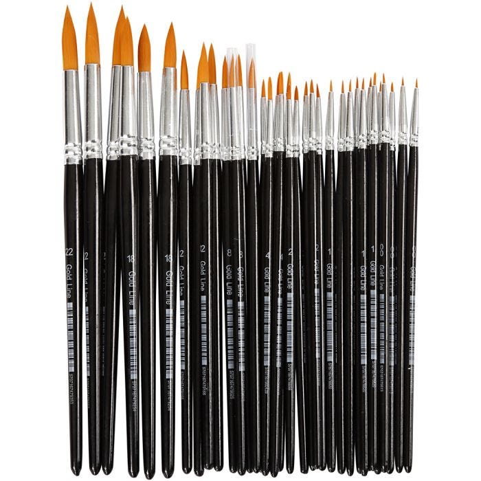 Nylon Brushes, no. 0+1+2+4+8+12+18+22, L: 17-21,5 cm, W: 1-7 mm, round, 36 pc/ 1 pack