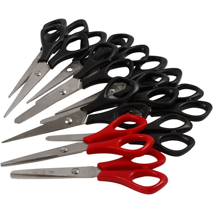 School Scissors, L: 14 cm, Both Left and Right, black, red, 12 pc/ 1 pack