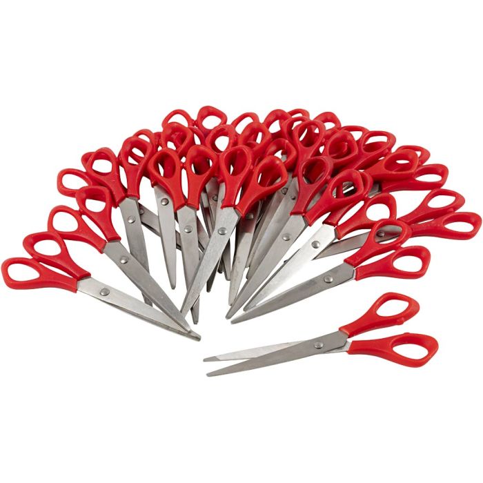 School Scissors, L: 16 cm, pointed, right, red, 24 pc/ 1 pack