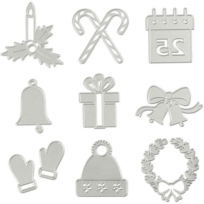 Die Cut and Embossing Folder, christmas motifs, dia. 2-6,5 cm, 1 pc