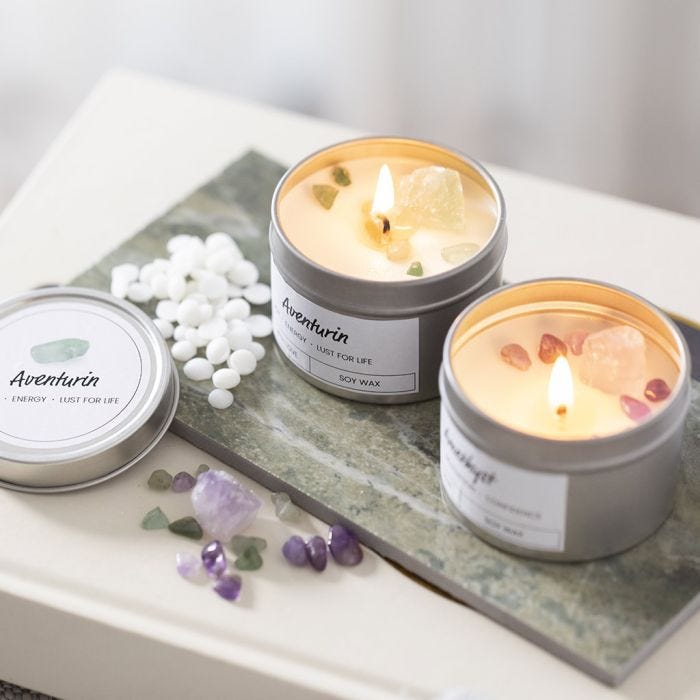 Cast soy candles with crystals 