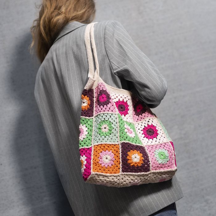 Crocheted granny square bag