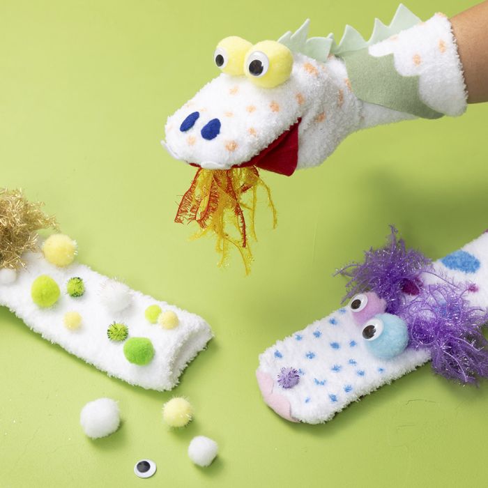 Imaginative sock hand puppets