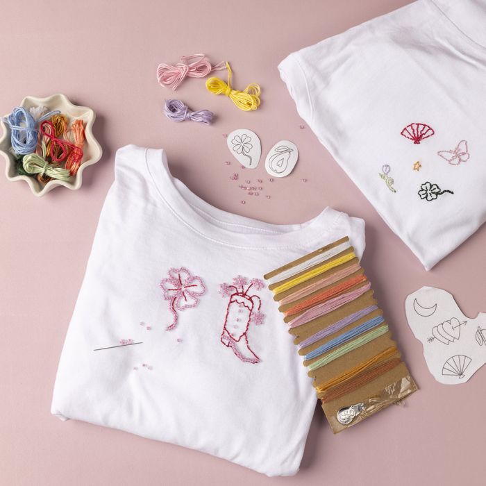 T-shirt decorated with embroidery and beads