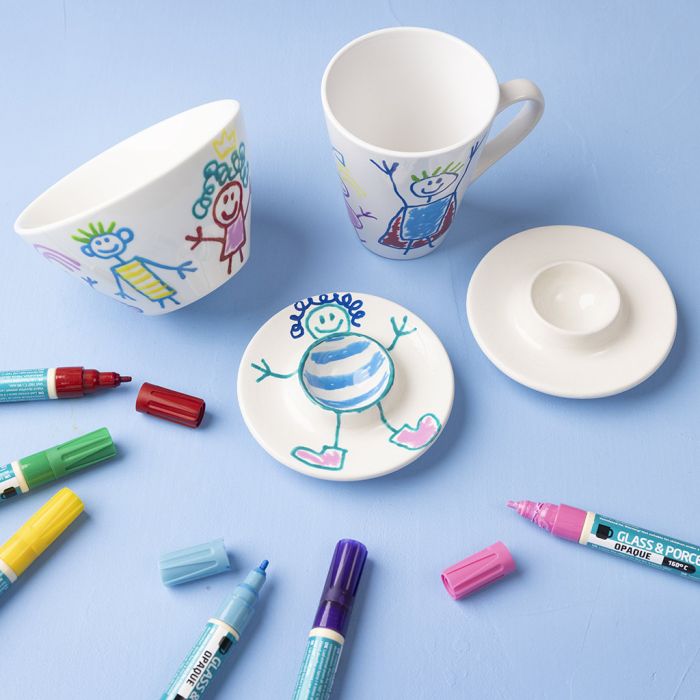 Breakfast set with children's drawings