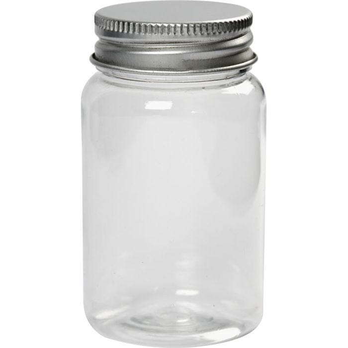 Plastic Jar with Screw-on Lid, H: 77 mm, dia. 45 mm, 100 ml, 10 pc/ 1 pack