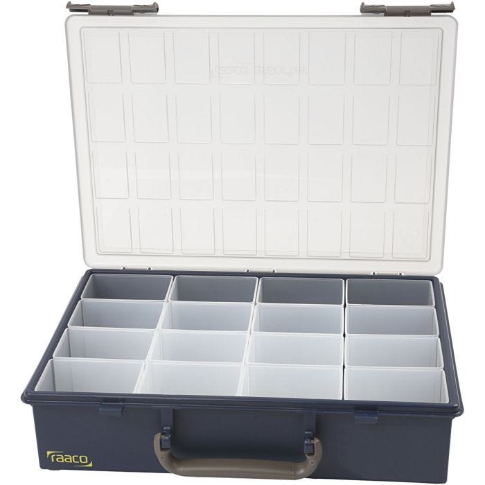 Storage Box, with 16 Removable Insert Boxes, H: 8 cm, size 33,8x26,1 cm, hole size 5,5x7,9x8 cm, 1 set