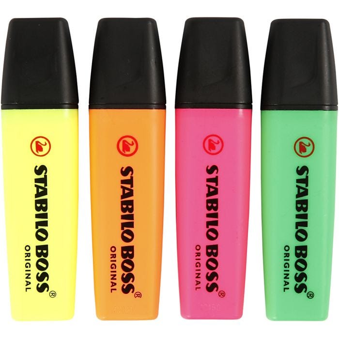 Highlighters, neon green, neon orange, neon pink, neon yellow, 4 pc/ 1 pack
