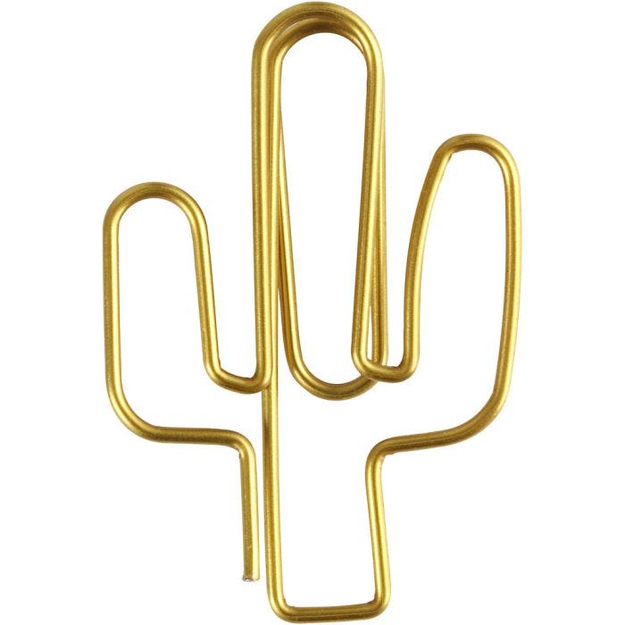 Metal Paperclips, cactus, size 40x30 mm, gold, 6 pc/ 1 pack
