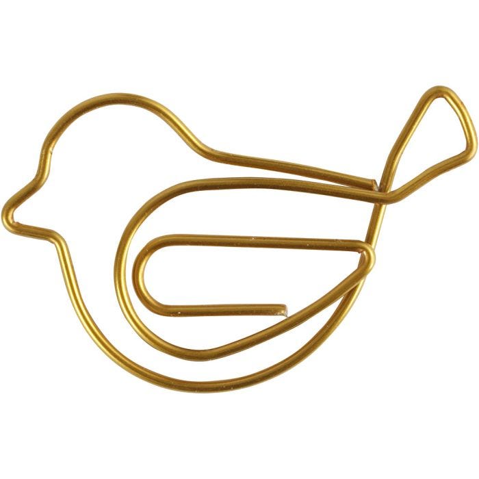 Metal Paperclips, bird, size 32x40 mm, gold, 6 pc/ 1 pack