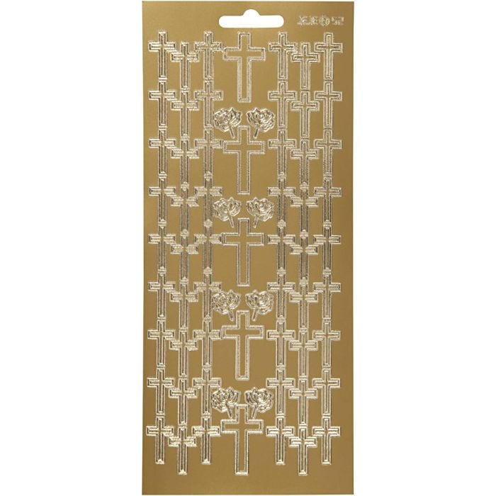 Stickers, cross, sheet 10x23 cm, gold, 1 sheet