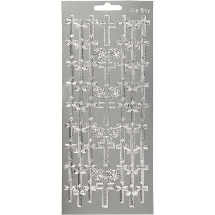 Stickers, cross, sheet 10x23 cm, silver, 1 sheet