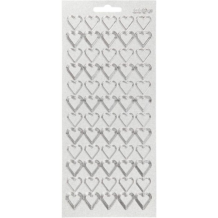 Stickers, hearts, sheet 10x23 cm, silver, 1 sheet