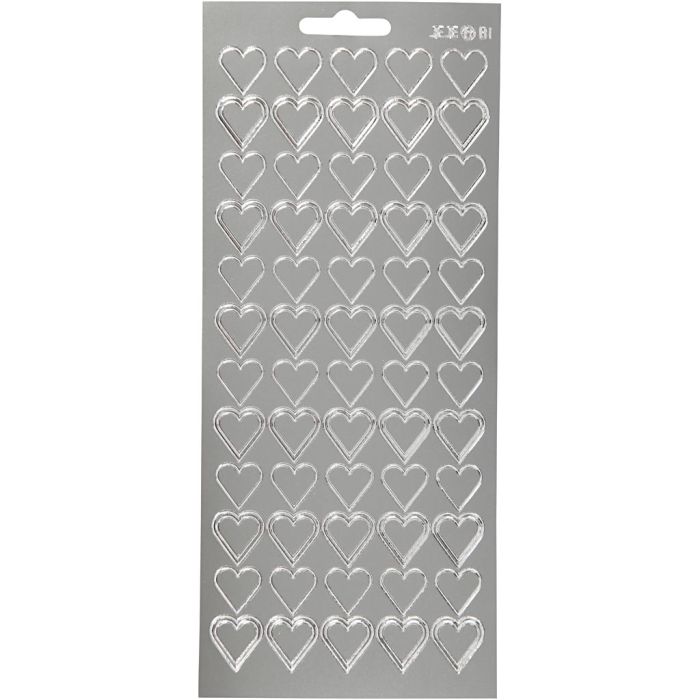 Stickers, hearts, sheet 10x23 cm, silver, 1 sheet