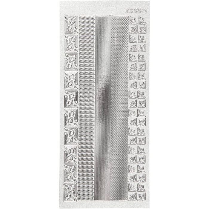 Stickers, borders, sheet 10x23 cm, silver, 1 sheet