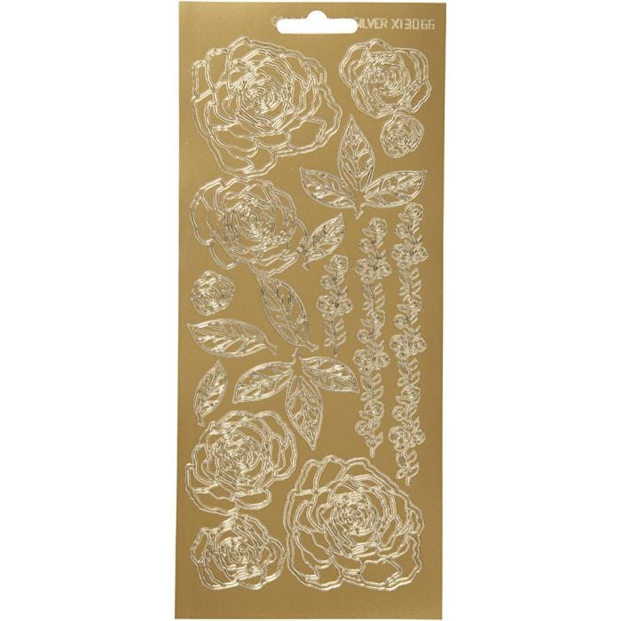 Stickers, roses, sheet 10x23 cm, gold, 1 sheet