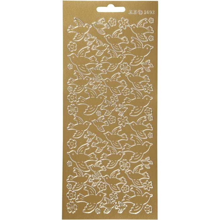 Stickers, doves, 10x23 cm, gold, 1 sheet
