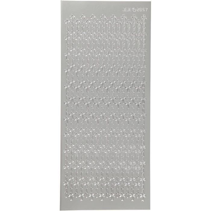 Stickers, cross, sheet 10x23 cm, silver, 1 sheet