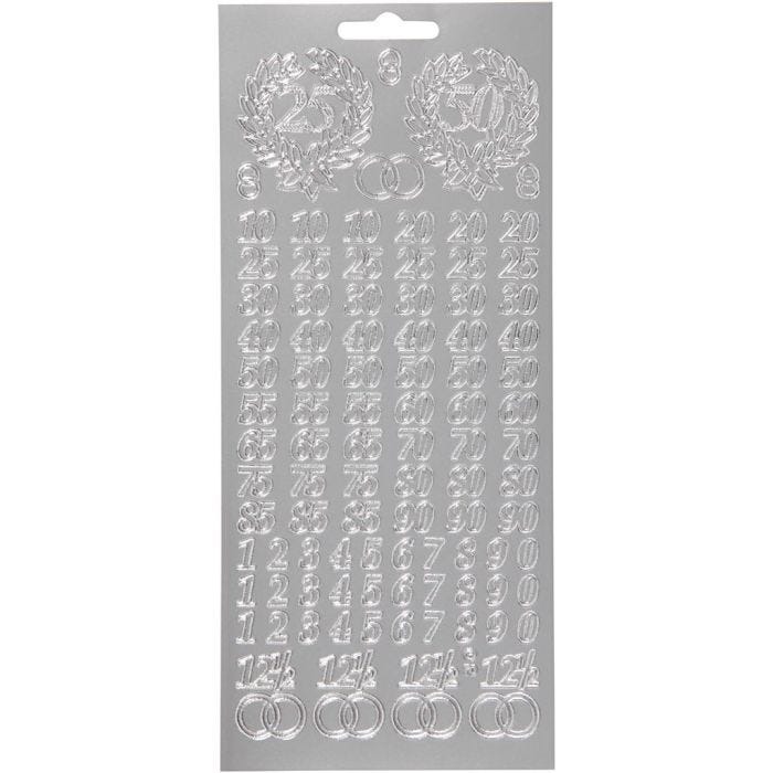 Stickers, jubilee numbers, 10x23 cm, silver, 1 sheet