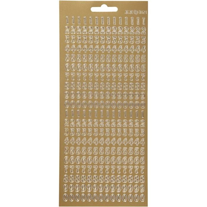 Stickers, numbers, 10x23 cm, gold, 1 sheet