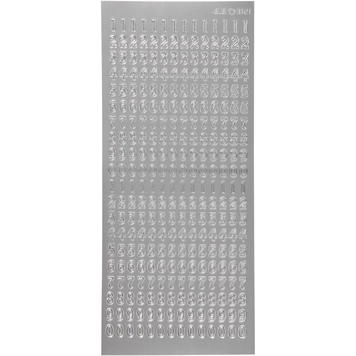 Stickers, numbers, sheet 10x23 cm, silver, 1 sheet
