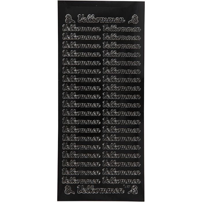 Stickers, velkommen, 10x23 cm, black, 1 sheet