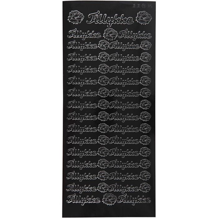 Stickers, tillykke, sheet 10x23 cm, black, 1 sheet