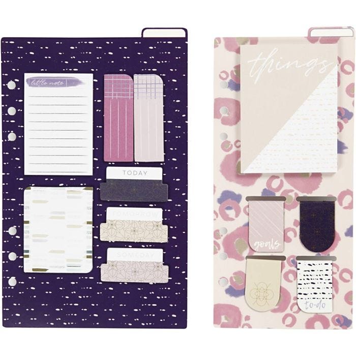 Sticky Notes assortment and book marks, size 10,3x22 + 13,8x22 cm, gold, purple, rose, 2 sheet/ 1 pack
