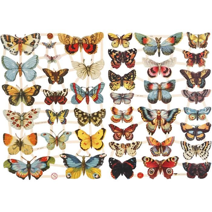 Vintage Die-Cuts, butterflies, sheet 16,5x23,5 cm, 2 sheet/ 1 pack