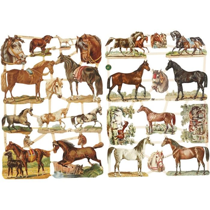 Vintage Die-Cuts, horses, sheet 16,5x23,5 cm, 2 sheet/ 1 pack