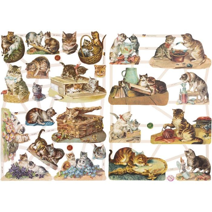 Vintage Die-Cuts, cats, sheet 16,5x23,5 cm, 2 sheet/ 1 pack