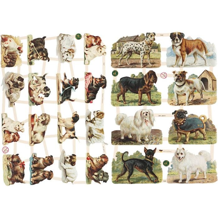 Vintage Die-Cuts, dogs, sheet 16,5x23,5 cm, 2 sheet/ 1 pack