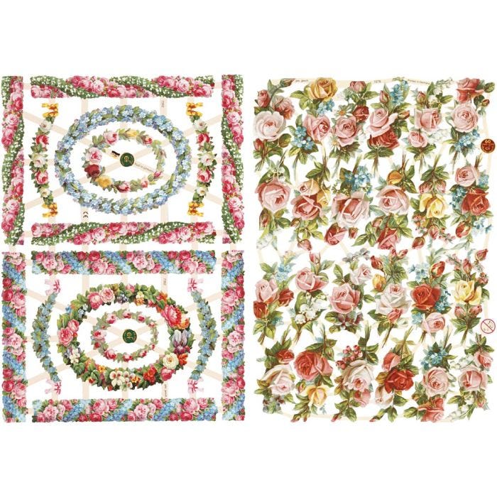 Vintage Die-Cuts, small flowers, sheet 16,5x23,5 cm, 2 sheet/ 1 pack