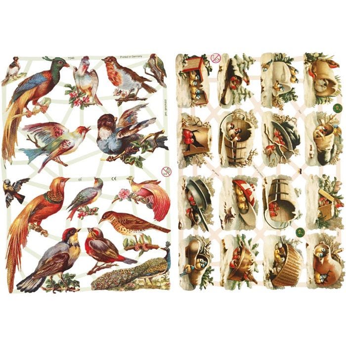 Vintage Die-Cuts, birds, sheet 16,5x23,5 cm, 2 sheet/ 1 pack