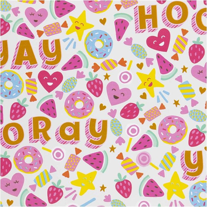 Gift wrap, Candy, fruit and doughnuts, W: 50 cm, 80 g, 5 m/ 1 roll