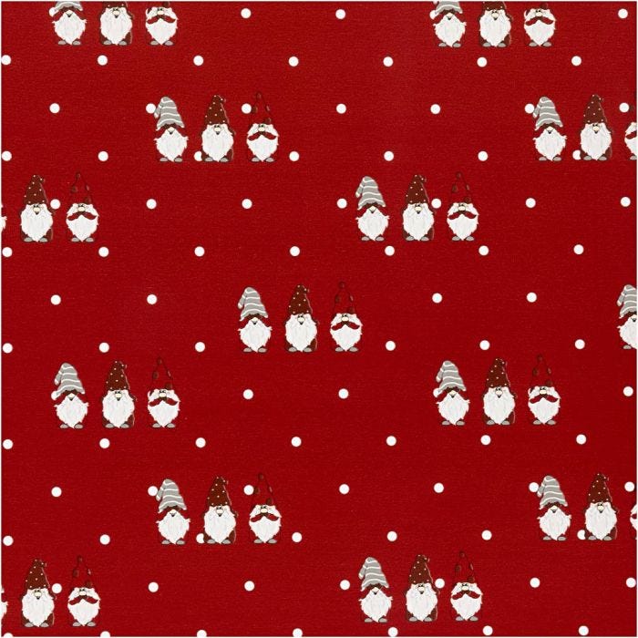 Gift wrap, Scandinavian Santa Gnome, W: 50 cm, 80 g, red, 100 m/ 1 roll