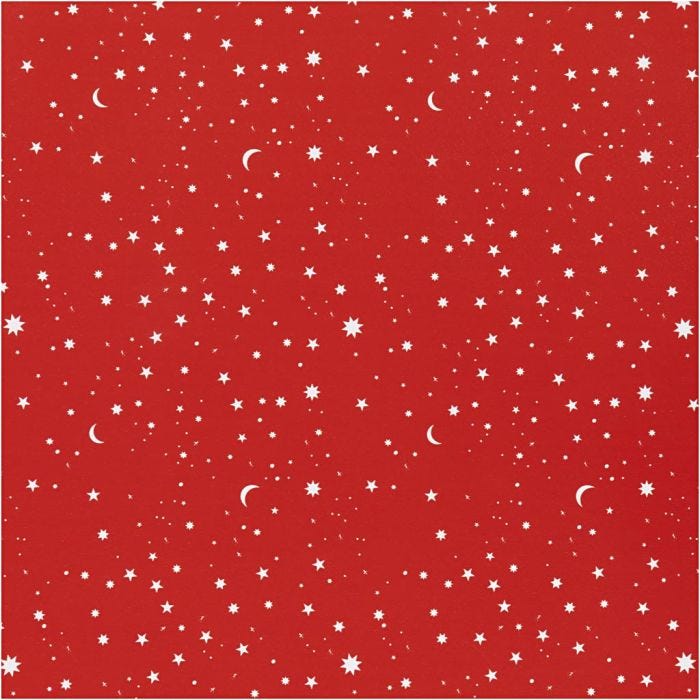 Gift wrap, Stars and moons, W: 50 cm, 80 g, dark red, 100 m/ 1 roll
