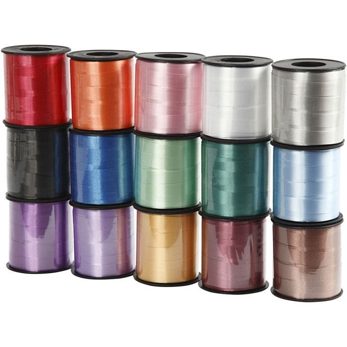 Curling Ribbon, W: 10 mm, glossy, assorted colours, 15x50 m/ 1 pack