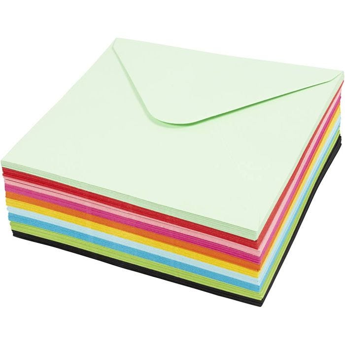 Coloured Envelopes, envelope size 16x16 cm, 80 g, assorted colours, 10x10 pc/ 1 pack