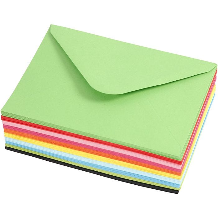 Coloured Envelopes, envelope size 11,5x16 cm, 80 g, assorted colours, 10x10 pc/ 1 pack