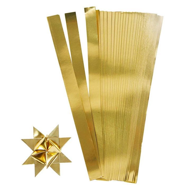 Paper Star Strips, L: 45 cm, W: 10 mm, dia. 4,5 cm, gold, 100 strips/ 1 pack